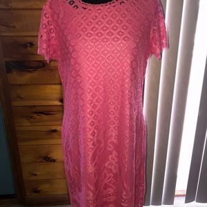 Isaac Mizrahi live navy and pink stretch dress